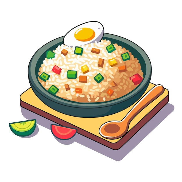 Vector fried rice indonesian food flat style vector illustration