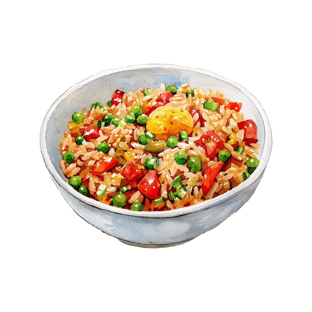 fried rice with vegetables vector illustration in watercolor style