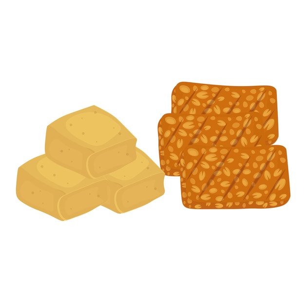 Fried Tofu and Tempeh Vector Illustration Logo