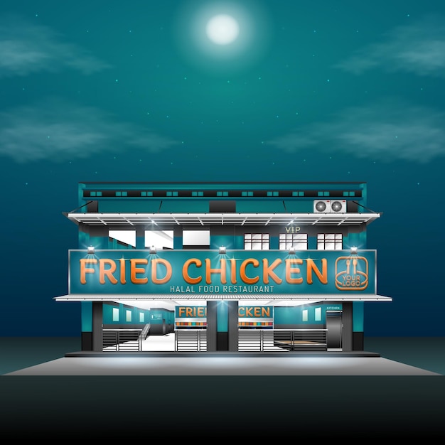 Friedchicken Restaurant Building Vector