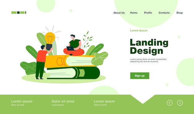 Vector friend or colleague giving ideas to man landing page in flat style