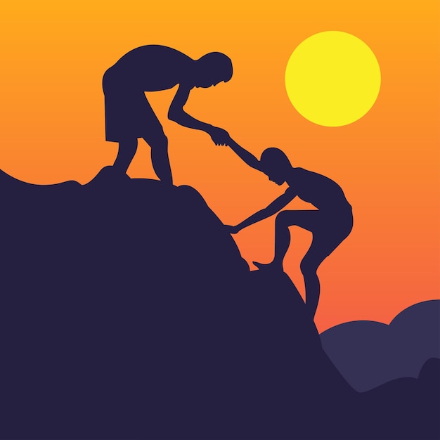 a friend help to another friend silhouette art