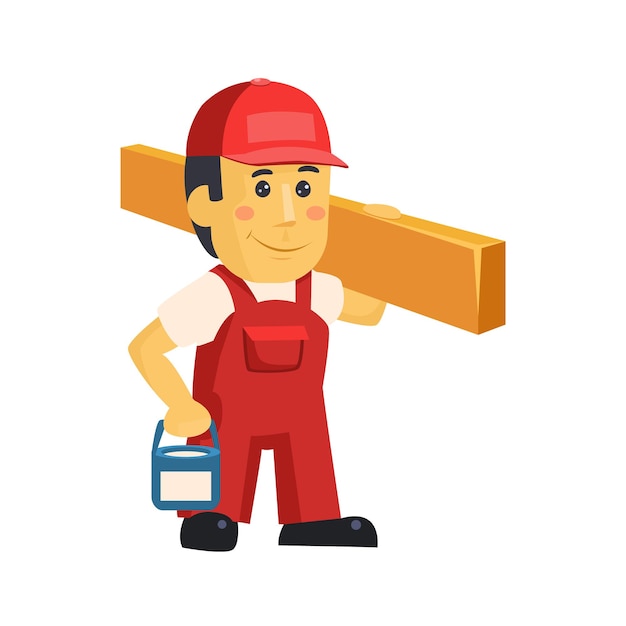 Friendly construction worker man with tools, vector illustration