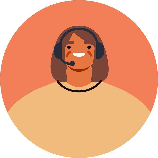 friendly customer service representative smiling while wearing a headset providing assistance and support depicted in a modern minimalist circle icon