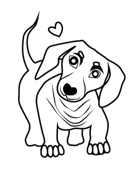 Friendly dachshund dog with a heart contour drawing