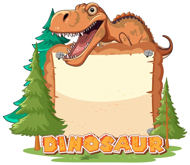 Vector friendly dinosaur with blank sign