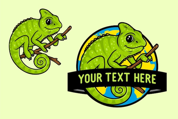 Friendly green chameleon illustration vector