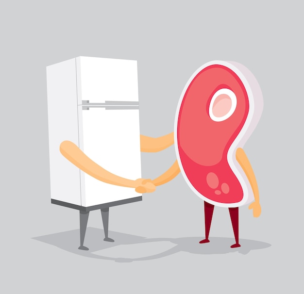 Friendly handshake between fridge and meat