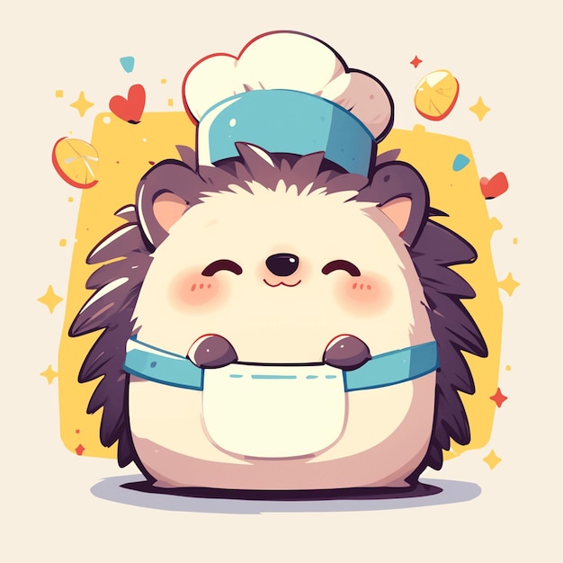 A friendly hedgehog chef cartoon style