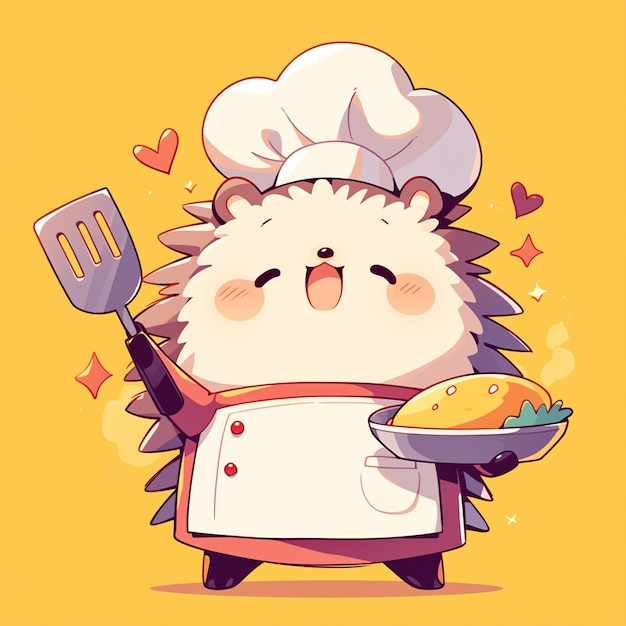 A friendly hedgehog chef cartoon style