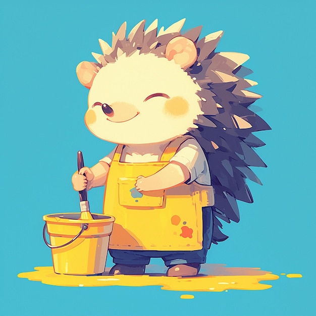 Vector a friendly hedgehog painter cartoon style