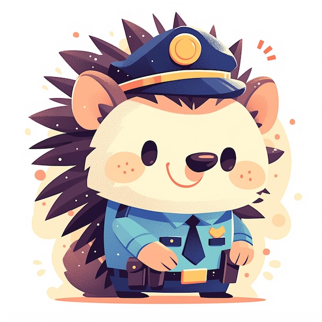 A friendly hedgehog traffic police cartoon style