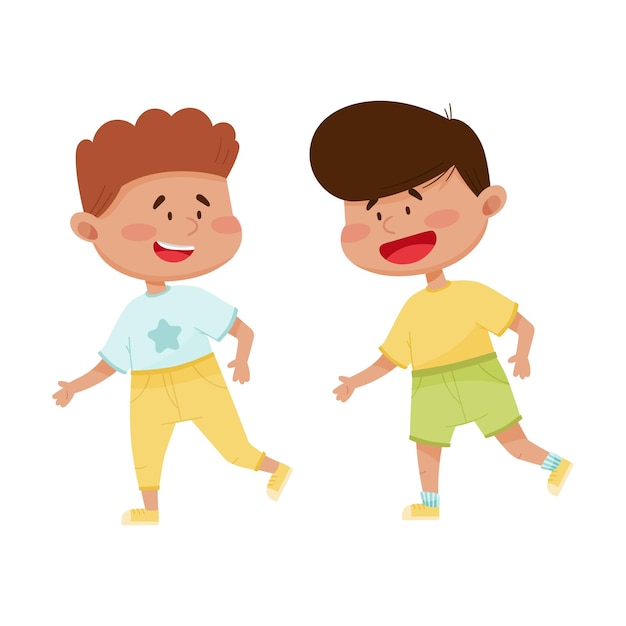 Vector friendly little kids playing and running together vector illustration