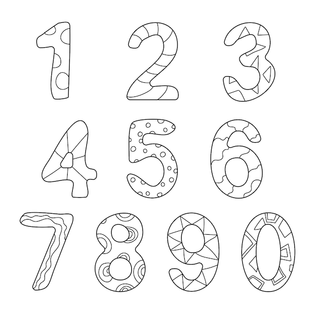 Vector friendly outlined cartoon numbers set. counting, learn the numbers