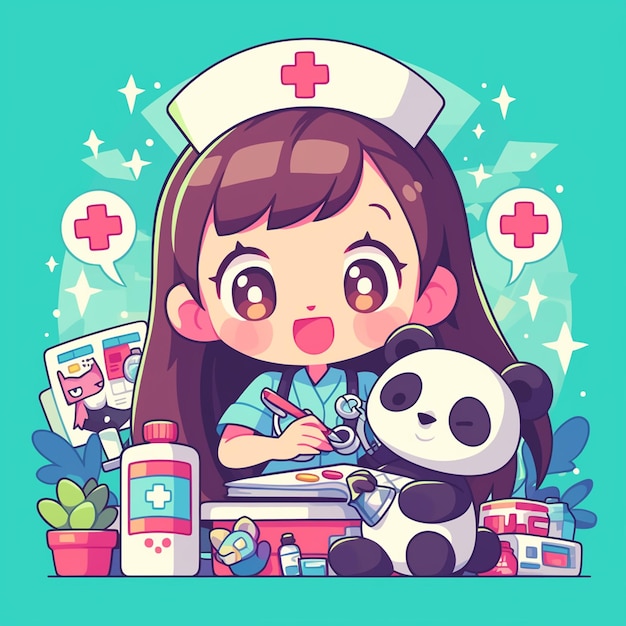 Vector a friendly panda nurse cartoon style