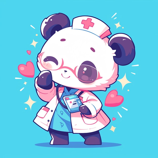 Vector a friendly panda nurse cartoon style