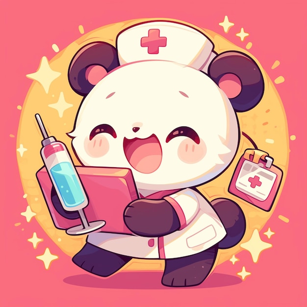 A friendly panda nurse cartoon style