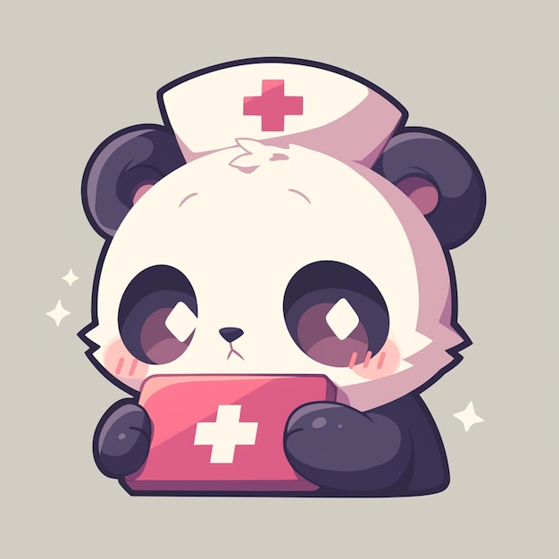 A friendly panda nurse cartoon style