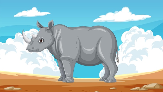 Vector friendly rhino in a sunny landscape