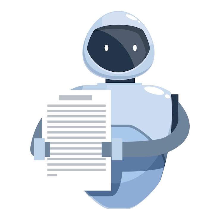 Vector friendly robot is showing a document