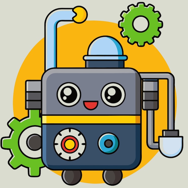 Vector a friendly robot with gears smiles at you