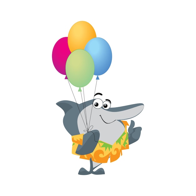 Vector friendly shark mascot and balloons cartoon character vector