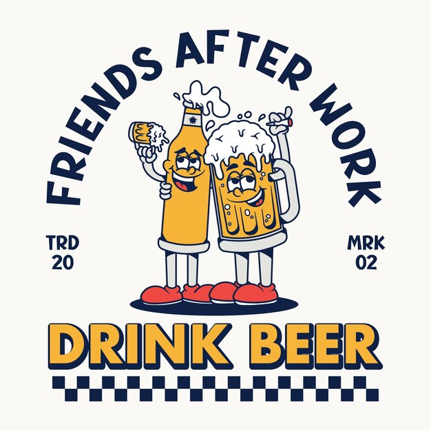 friends after work drink beer retro cartoon