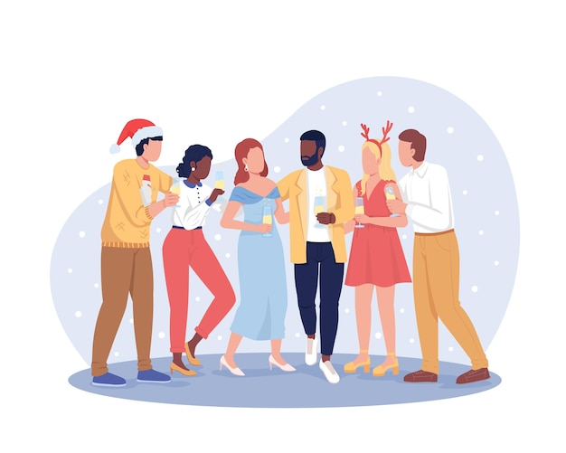 Friends celebrating Christmas 2D vector isolated illustration