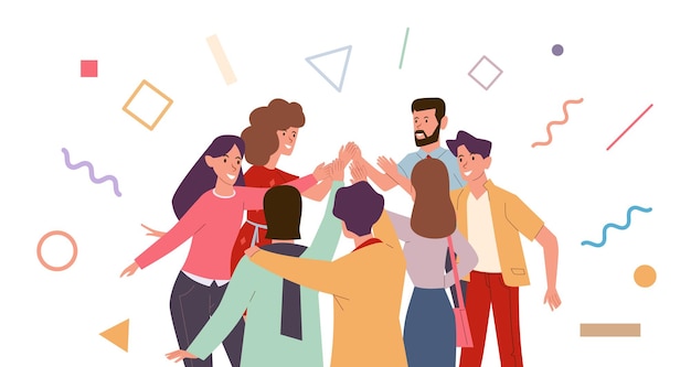 Vector friends doing high five illustration