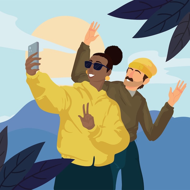 Vector friends doing a selfie