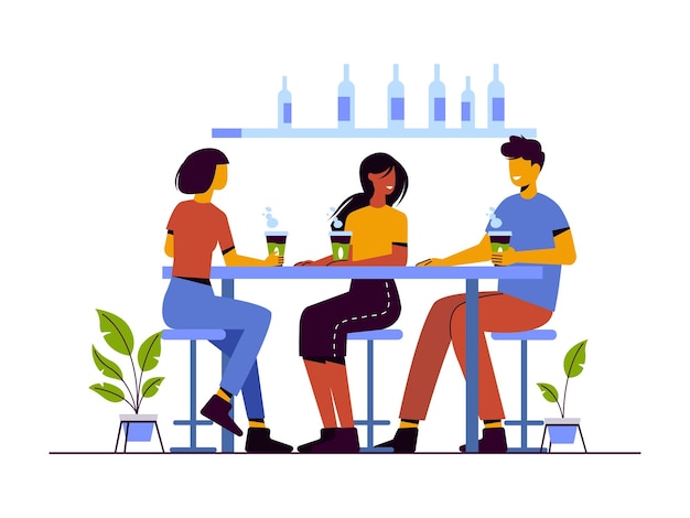 Friends Drinking coffee at Cafe and Restaurant