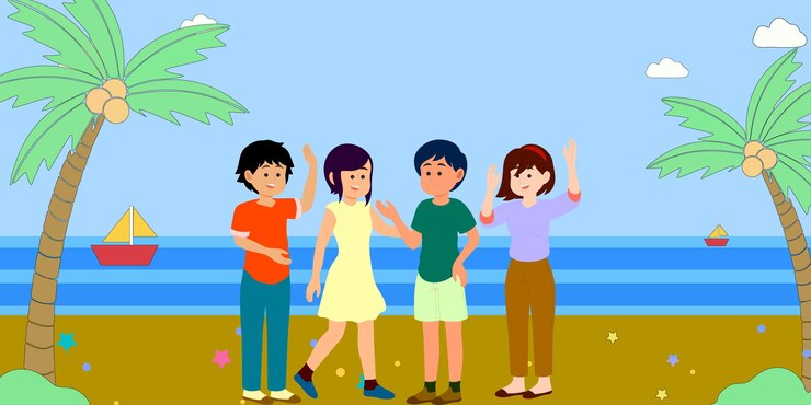 वेक्टर friends enjoying a beach day