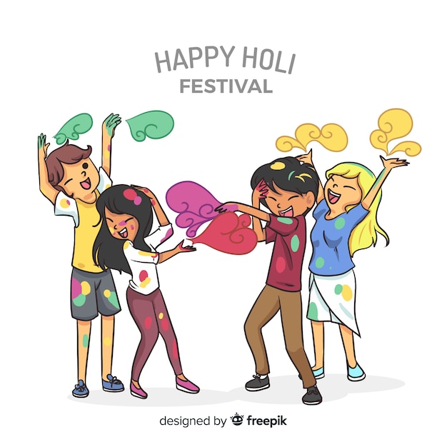 Friends enjoying holi festival background