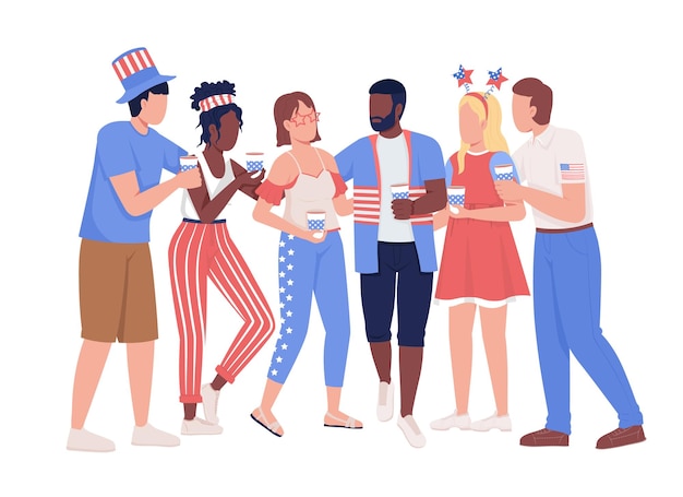 Vector friends group celebrating july fourth semi flat color vector characters