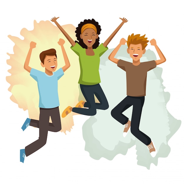 Vector friends jumping cartoon