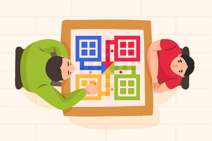 Vector friends playing ludo game together
