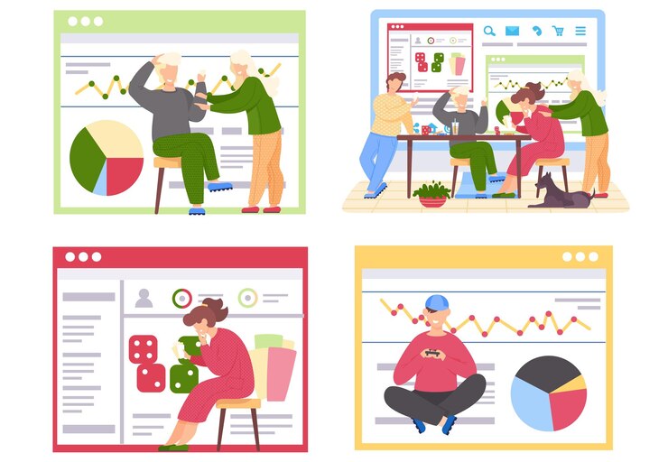 Vector friends playing video and board games sitting at the table people having good time together scenes set happy people are resting drinking drinks and playing a table game friendly family activities