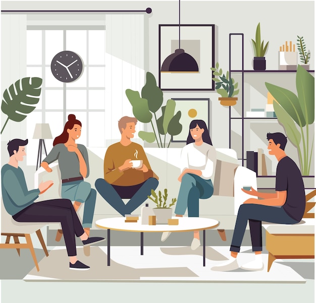 friends talking each other flat illustration