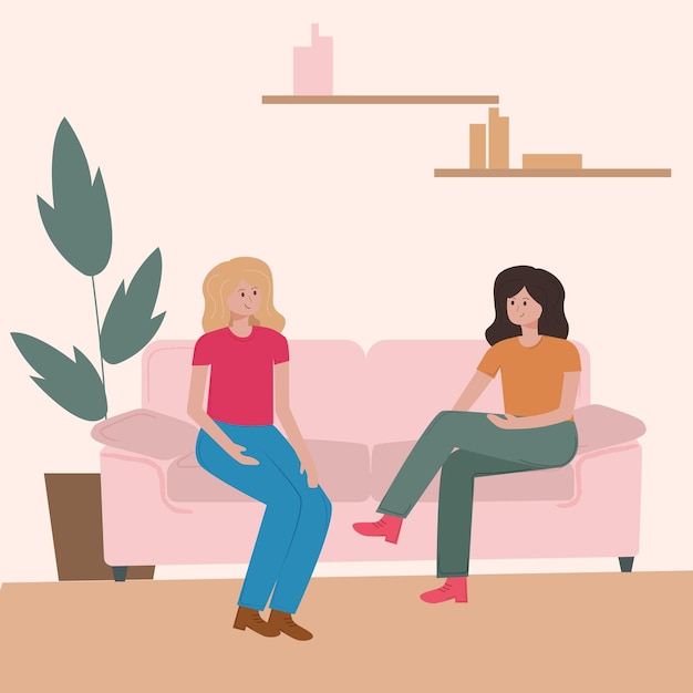 Vector friends talking on the sofa flat drawing