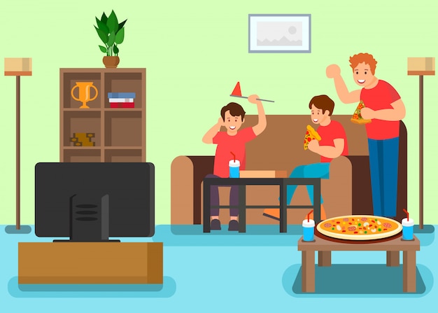 Friends watching television vector illustration