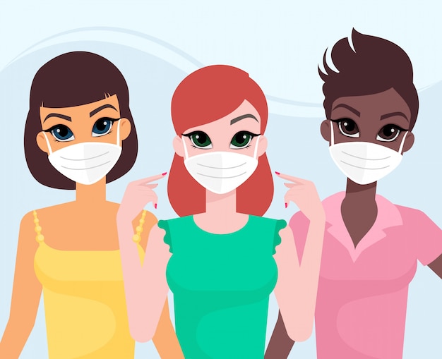 Friends with protective medical masks