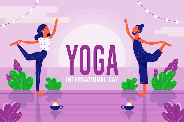 Vector friends in yoga position international day of yoga