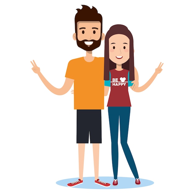 Vector friends young people in casual clothes man and girl