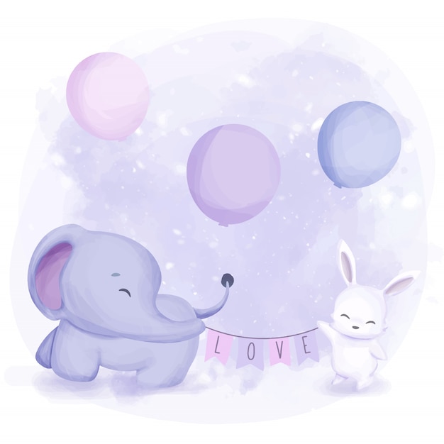 Friendship animal elephant and rabbit