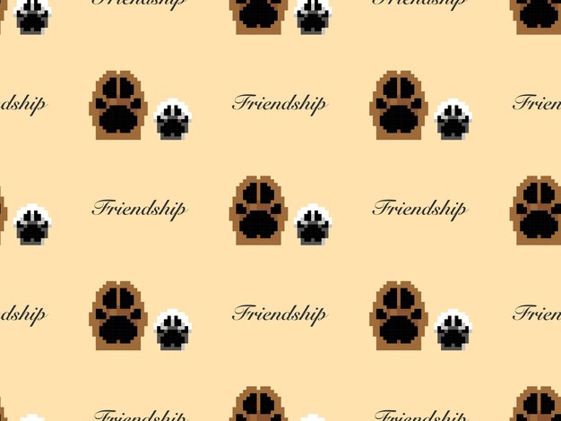 Vector friendship cartoon character seamless pattern on yellow background pixel style