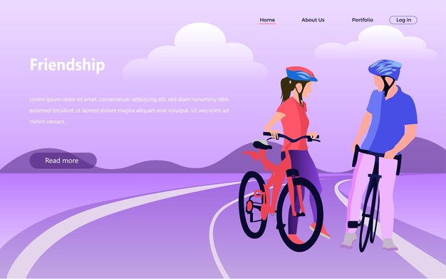 Vector friendship and cycling vector website banner illustration