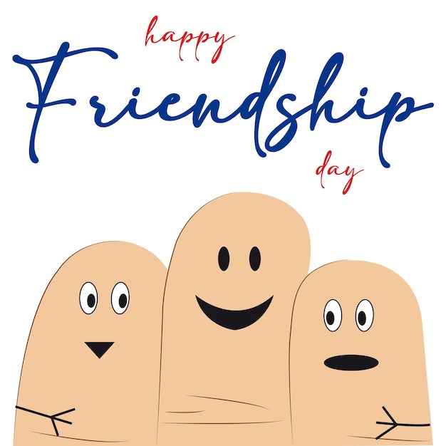 Friendship day banner with three fingers smiling and hugging each other