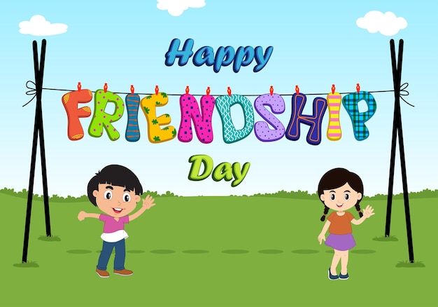 Friendship day cute boy and girl Illustration background Free Download
