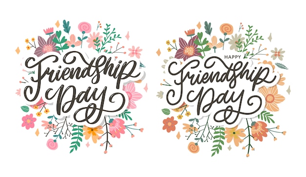 Friendship day  illustration with text and elements for celebrating friendship day flowers