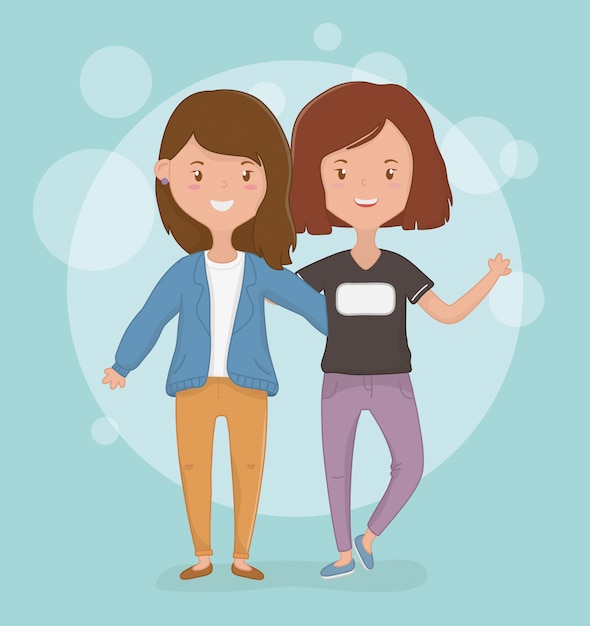 Vector friendship of girls cartoons design